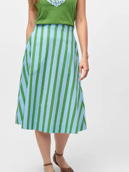 Rock Streifen knielang Taschen Bio-Baumolle Grün Blau Mademoiselle Yeye