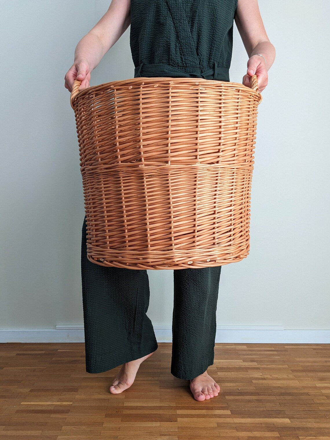 Hand-woven basket for plants, laundry, pillows etc.