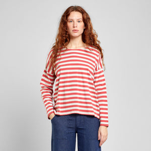 Open image in slideshow, Striped long sleeve in red/oat
