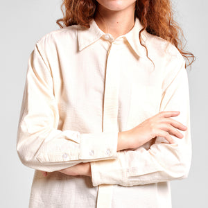 Hemd Seersucker Bluse Creme langärmelig Dedicated