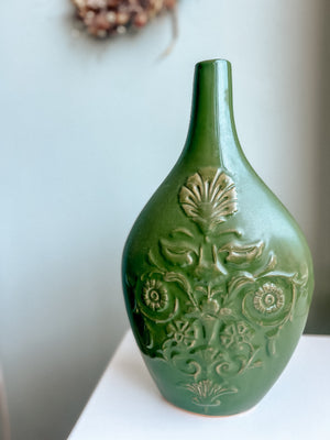 Vase, Keramik, grün blumen, florales Muster, Secondhand skandinavisches Design ￼