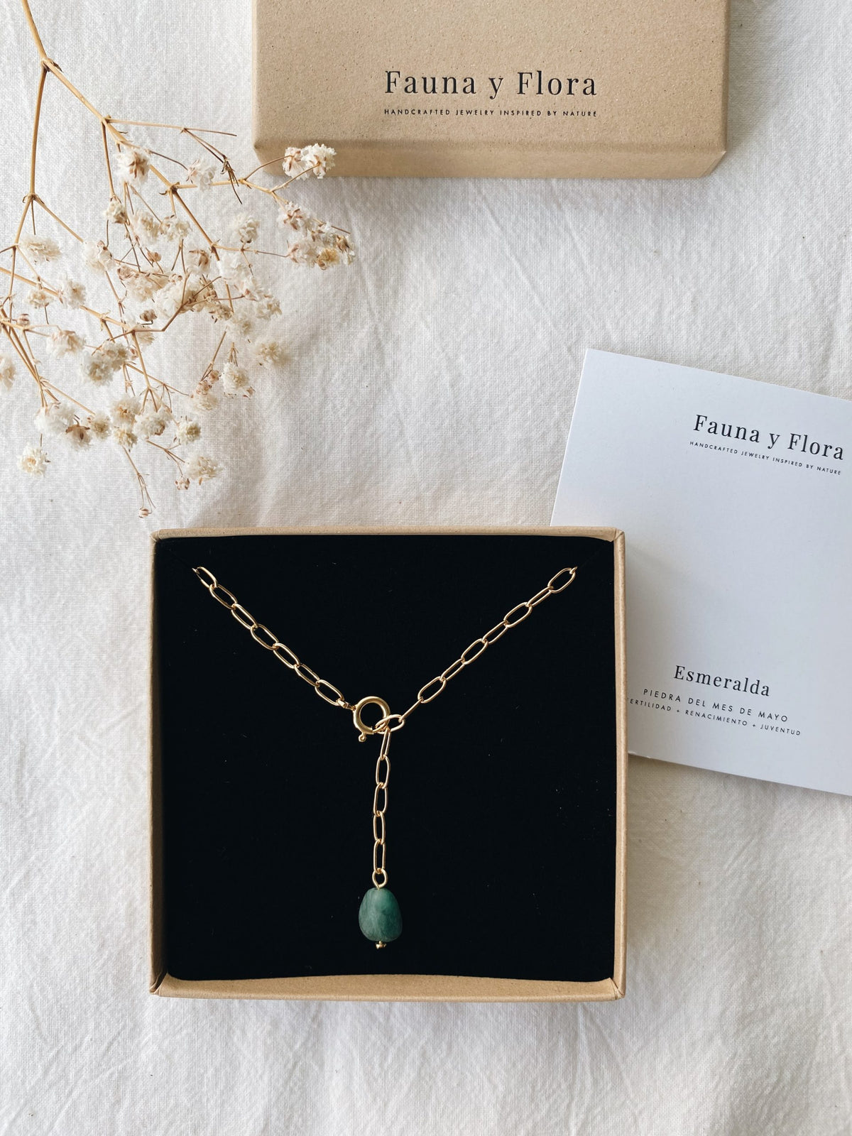 Gliederkette Kette Natursteine Handarbeit Fauna y Flora vergoldet unisex individuell einstellbar