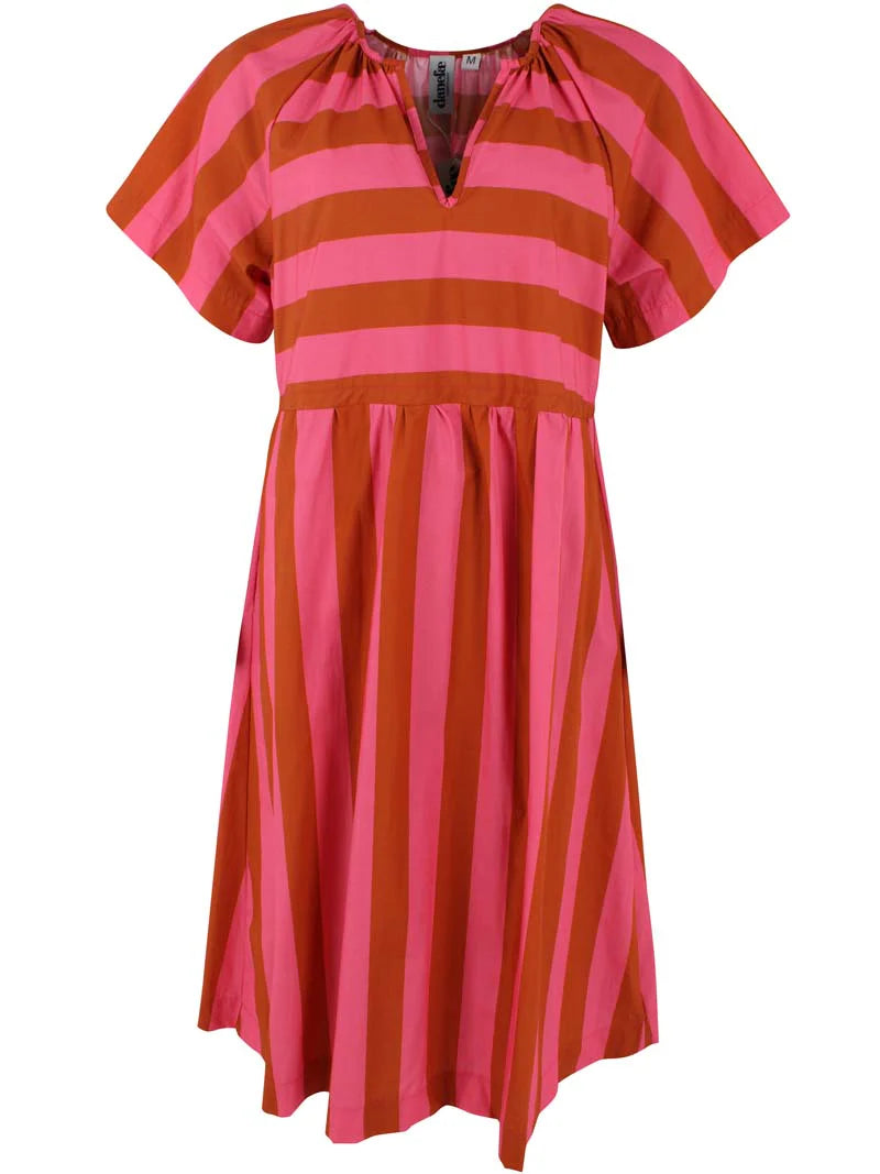 Kleid Streifen T-Shirt bauschige Ärmel Danefae Pink locker Baumwolle