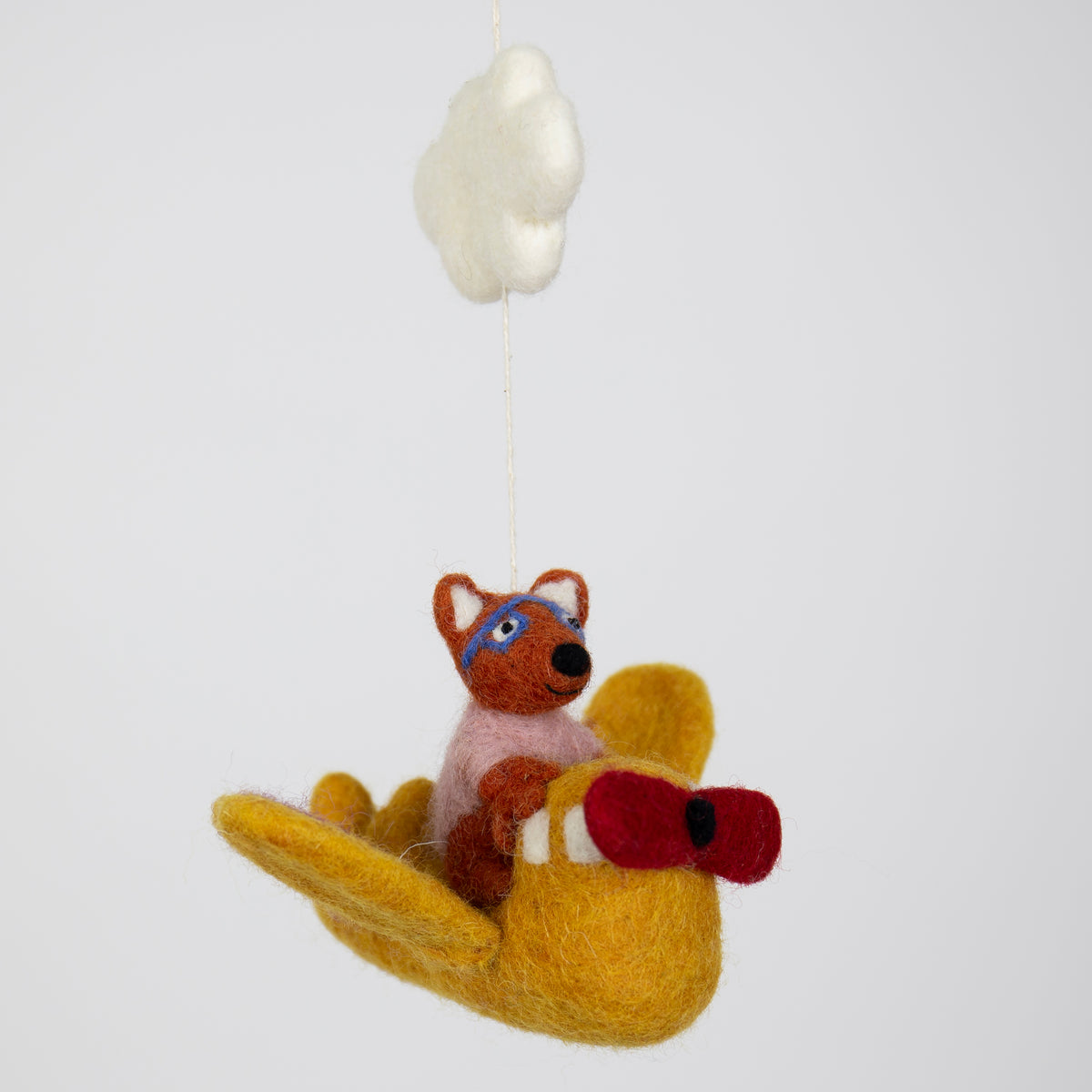 Maus Pilot Pilotin Mobile A world of craft Wolle Wollfilz Kinderwagen Kinderzimmer Wolke Flugzeug fliegen