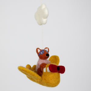 Maus Pilot Pilotin Mobile A world of craft Wolle Wollfilz Kinderwagen Kinderzimmer Wolke Flugzeug fliegen