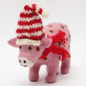 Punkte rosa Schwein Wollfilz Weihnachten Geschenkanhänger A world of craft
