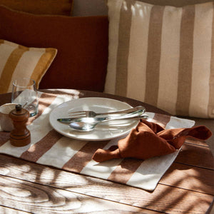 Tischset Unterleger Tischmatte gewaschenes französisches Leinen Gabrielle Paris gestreift Mokka Creme Platzdecken