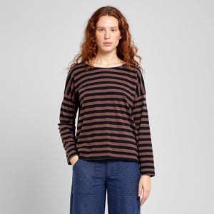 Open image in slideshow, Striped long sleeve in black/brown
