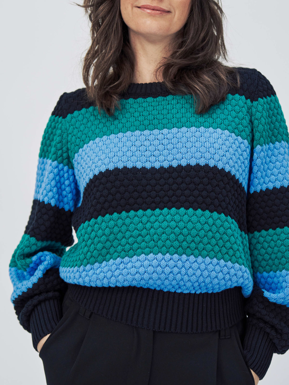 Pullover Strick Streifen Bio-Baumwolle Mademoiselle YéYé Wollpullover leicht Grün 